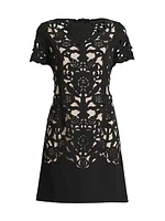 Floral Crepe Laser-Cut Sheath Dress