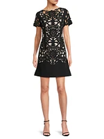 Floral Crepe Laser-Cut Sheath Dress