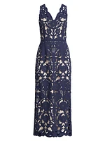 Floral Crepe Laser-Cut Midi Dress