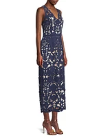 Floral Crepe Laser-Cut Midi Dress