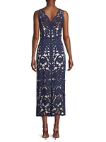 Floral Crepe Laser-Cut Midi Dress