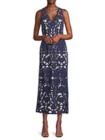 Floral Crepe Laser-Cut Midi Dress