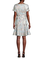 Floral Metallic Jacquard Flounce Midi-Dress