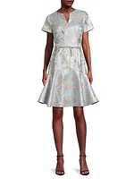 Floral Metallic Jacquard Flounce Midi-Dress