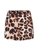 Leopard Pleated Linen-Blend Shorts