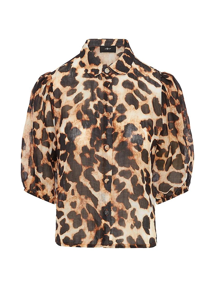 Leopard Puff Sleeve Blouse