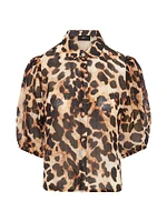 Leopard Puff Sleeve Blouse