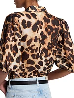 Leopard Puff Sleeve Blouse