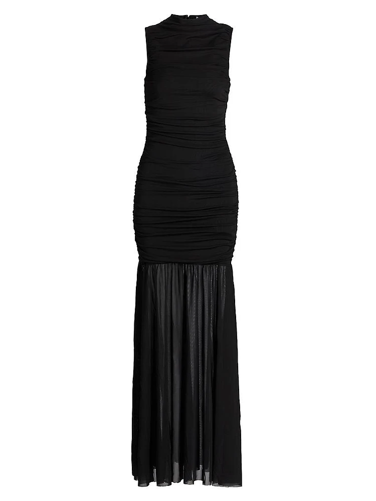 Xanthe Mesh Ruched Maxi Dress