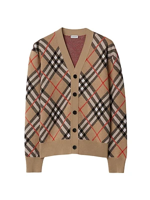 Check Wool-Blend Cardigan