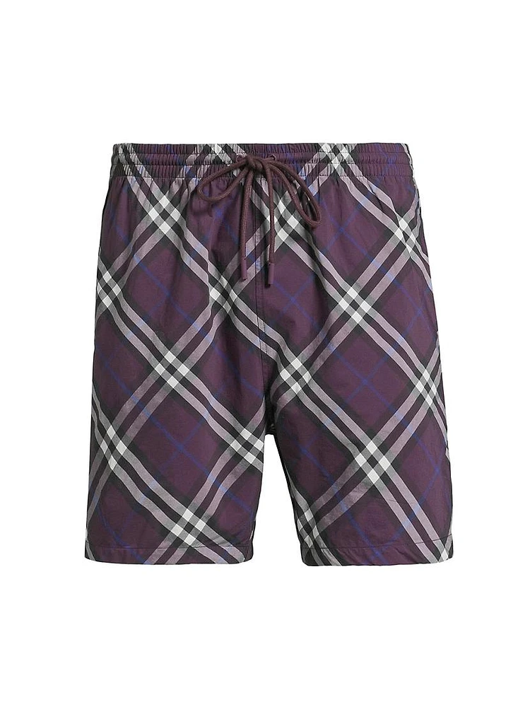 Plaid Drawstring Swim Shorts