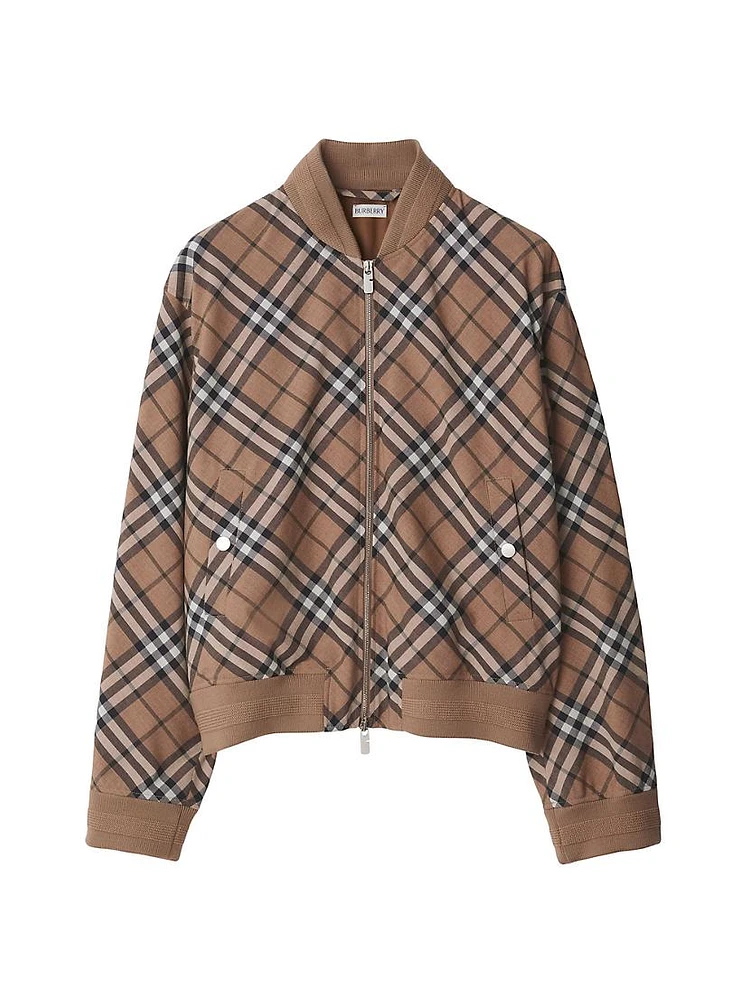 Check Wool-Blend Bomber Jacket