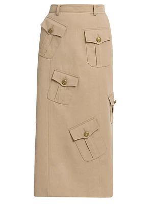 Cotton-Wool Gabardine Utility Skirt