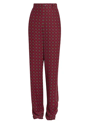 Geometric Silk High-Rise Trousers