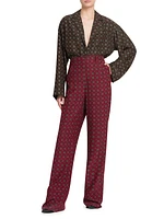 Geometric Silk High-Rise Trousers