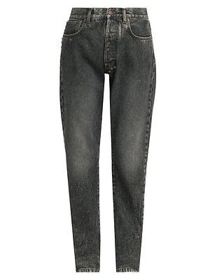 Faded Tapered Mid-Rise Jeans