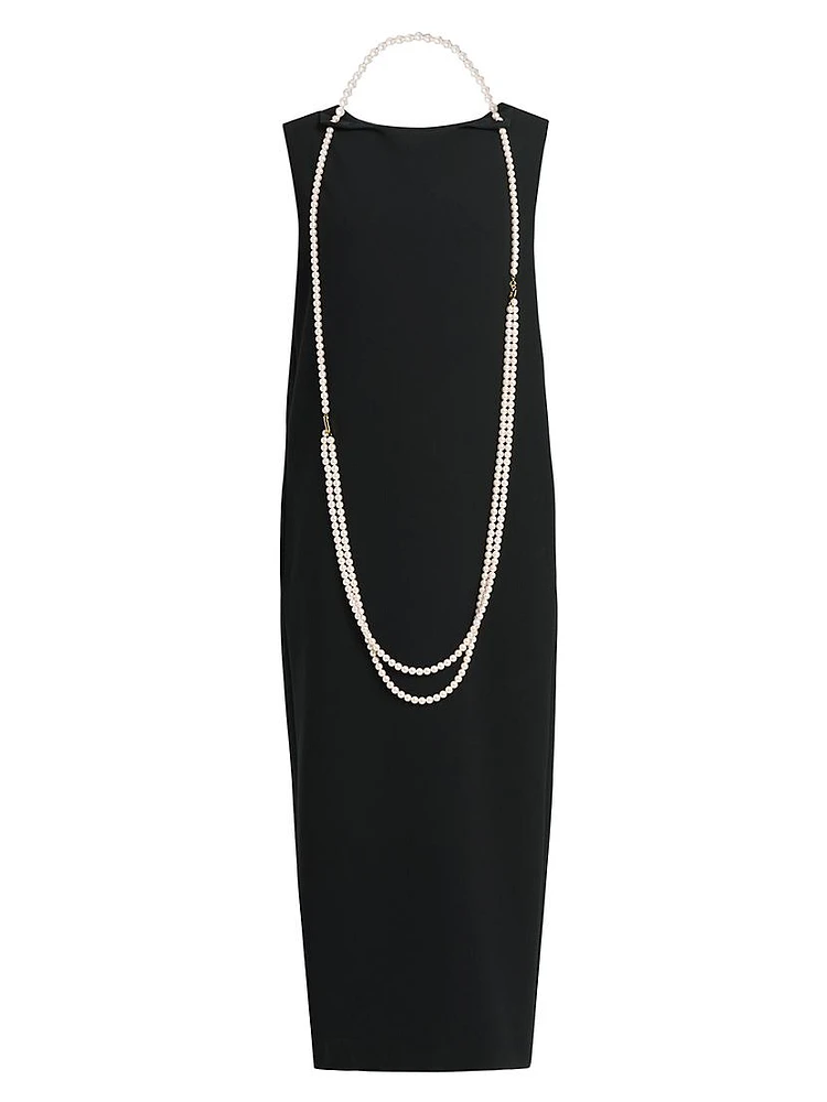 Faux Pearl Necklace Crêpe Maxi Dress