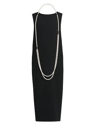 Faux Pearl Necklace Crêpe Maxi Dress