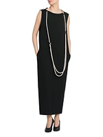 Faux Pearl Necklace Crêpe Maxi Dress