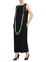 Faux Pearl Necklace Crêpe Maxi Dress