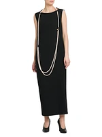 Faux Pearl Necklace Crêpe Maxi Dress