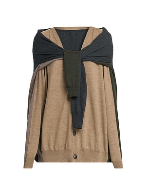 Tie-Front Wool Double Cardigan