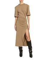 Lexia Gathered Cotton T-Shirt Midi-Dress