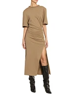 Lexia Gathered Cotton T-Shirt Midi-Dress