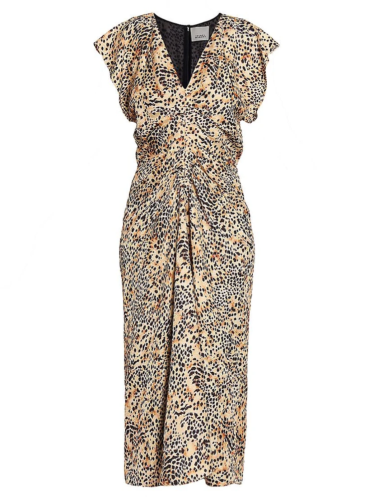 Lyndsay Animal-Print Ruched Midi-Dress