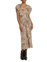 Lyndsay Animal-Print Ruched Midi-Dress