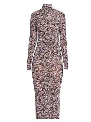 Vanessa Floral Jersey Turtleneck Dress