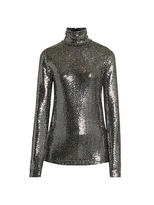 Joyela Sequin-Embellished Mock Turtleneck Top