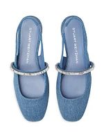 Stefanie Crystal-Embellished Denim Slingback Flats