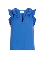 Bex Cotton Ruffle V-Neck Top