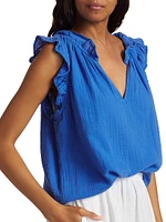 Bex Cotton Ruffle V-Neck Top