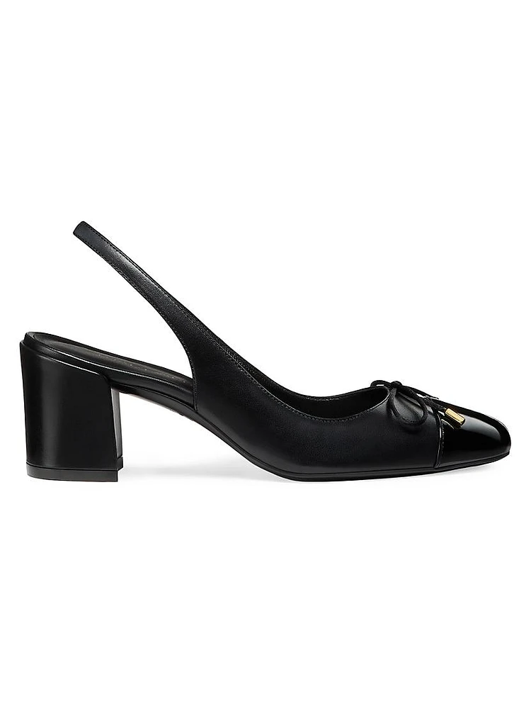 Sleek Bow 50MM Leather Slingback Pumps