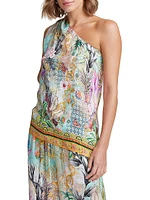 Addie Floral Silk-Blend One-Shoulder Top