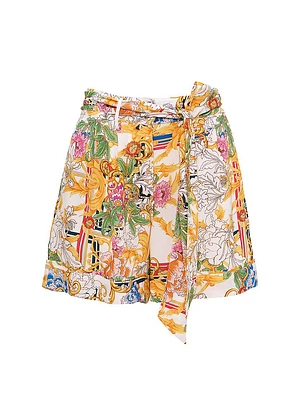 Raisa Baroque Floral Belted Shorts