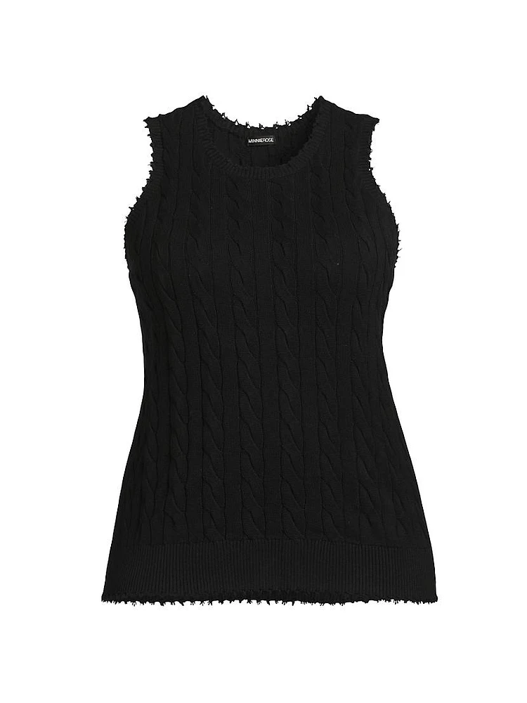 Frayed Cable-Knit Sleeveless Top