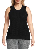 Frayed Cable-Knit Sleeveless Top