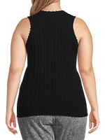 Frayed Cable-Knit Sleeveless Top