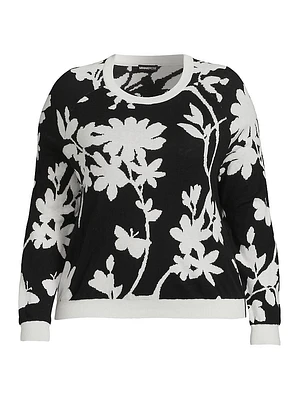 Floral Cotton-Blend Crewneck Sweater