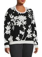 Floral Cotton-Blend Crewneck Sweater