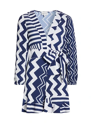 Liv Patchwork Chevron Pleated Dress