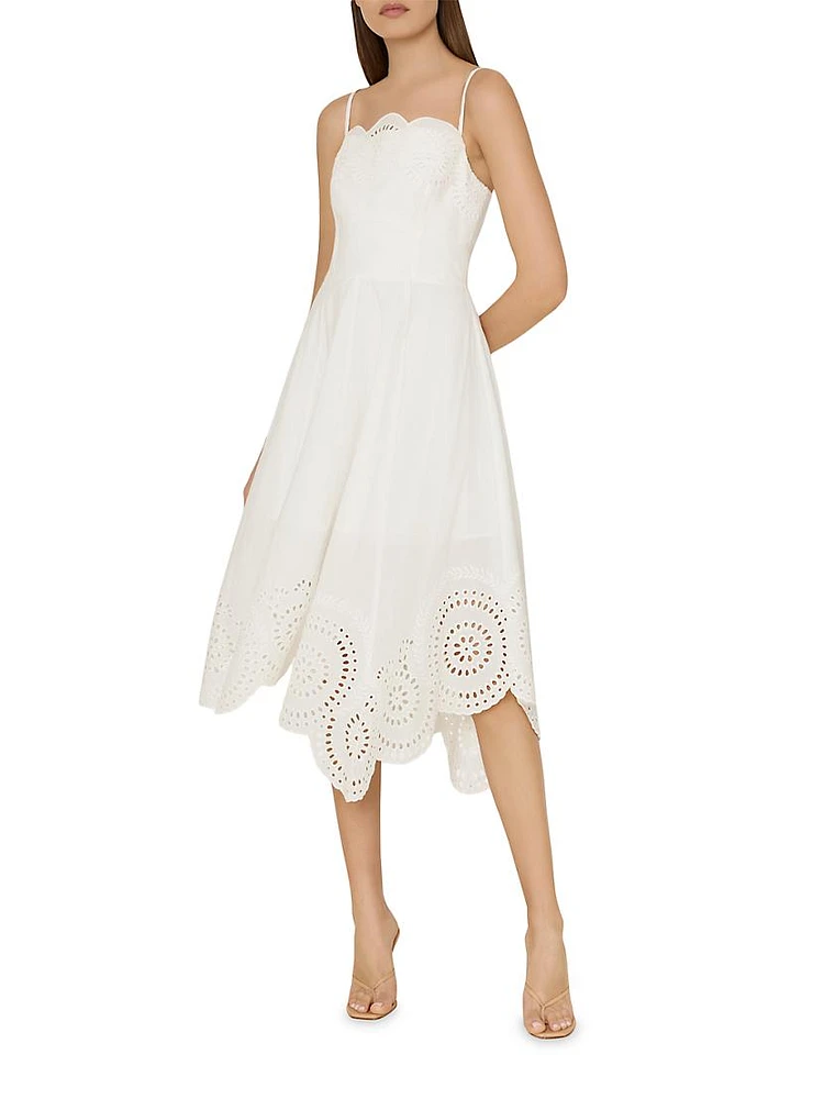 Camilla Cotton Embroidered Scallop Midi-Dress