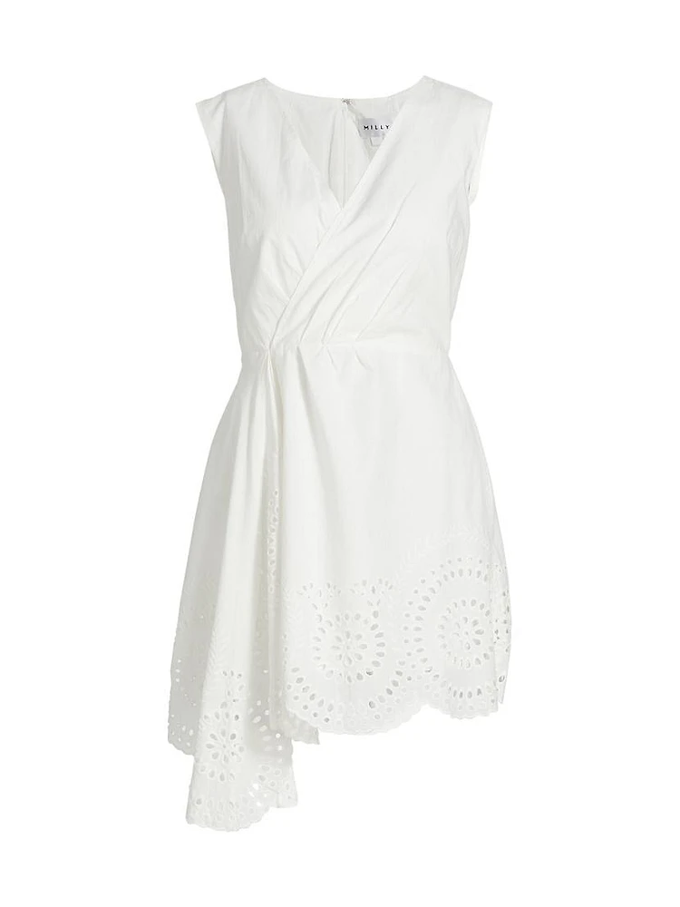 Embroidered Poplin Faux-Wrap Minidress