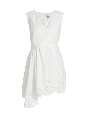 Embroidered Poplin Faux-Wrap Minidress