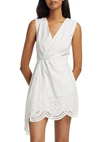 Embroidered Poplin Faux-Wrap Minidress