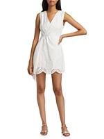 Embroidered Poplin Faux-Wrap Minidress