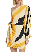 Linden Zebra Pleated One-Shoulder Dress